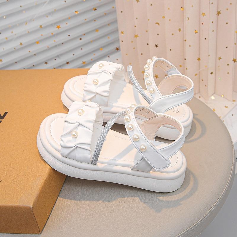 

Girls Bowknot Princess Sandals with Pearls | Outdoor Beach Shoes for Toddlers, Youth & Baby Girls Casual Kids Shoes 35 білий