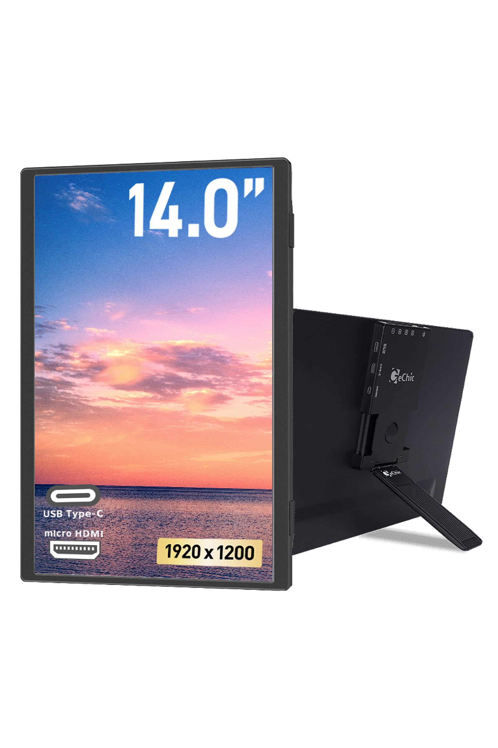 

GeChic Mobile Monitor 14 Inch M141E FHD 1920 x 1200 Vertical Support Energy Saving HDMI USB Thinnest Part Thickness Viewing Angle Instant Startup чорний