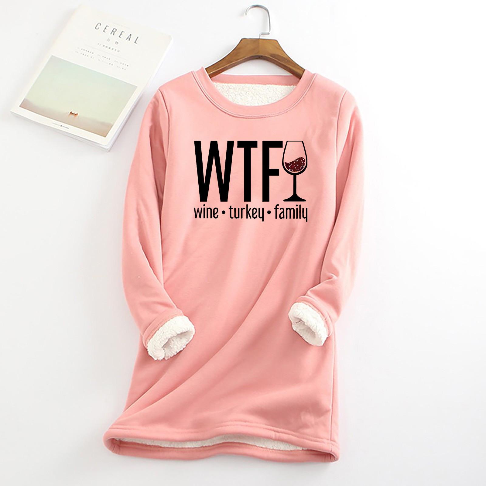 

Женский утолщенный флисовый свитер с изображением винной индейки, семейный, на День благодарения, теплый, с круглым вырезом, с принтом «семья» L розовый