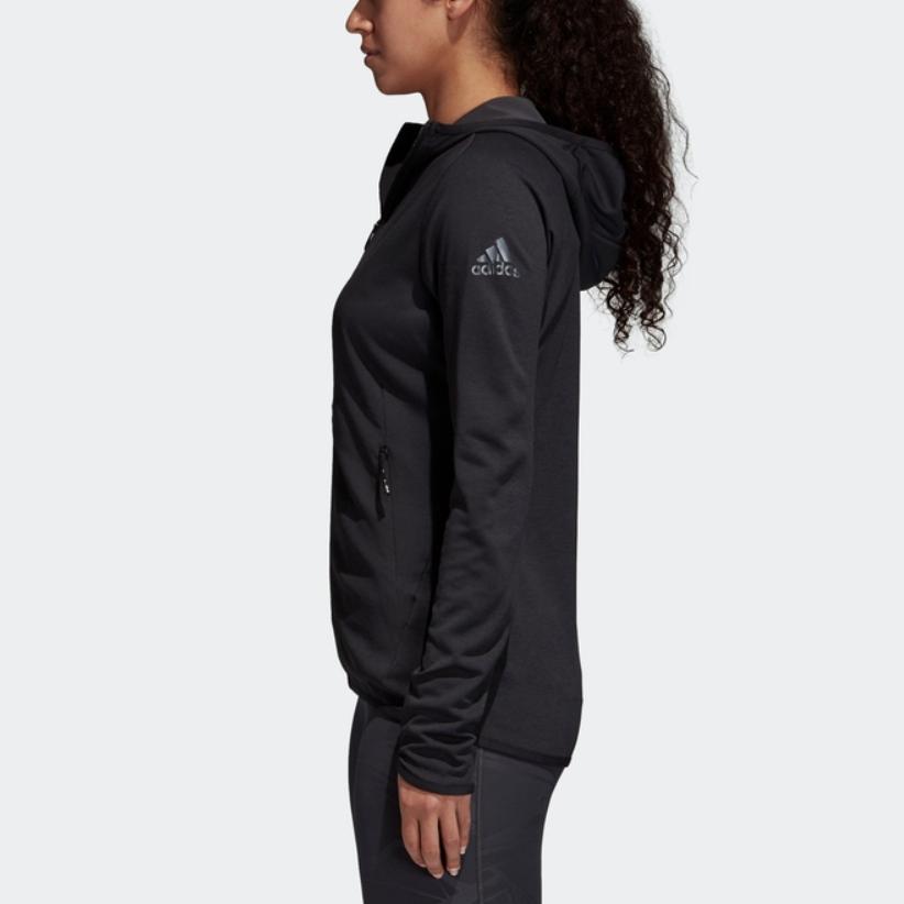 Adidas Jachetă Sport cu Glugă și Fermoar Culoare Solidă Jachete Femei Negru CZ8075