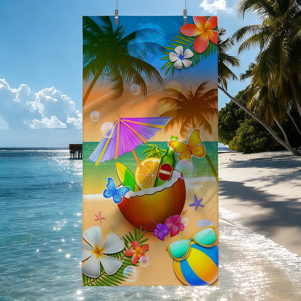 Tropical Drink Coconut Plumeria for Summer Quick Drying Beach Towels Are Suitable For Swimming Pools Camping Yoga And The Gym