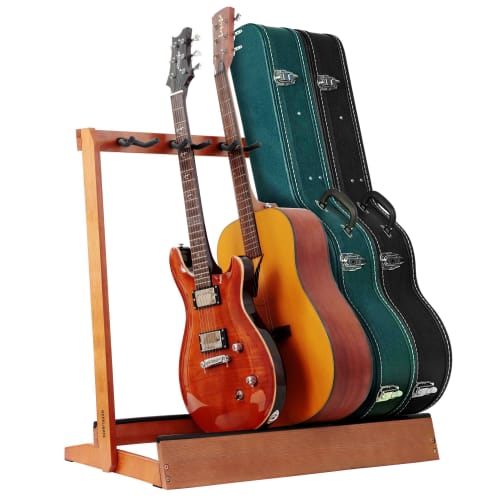 Nefelibata Multi-Guitar Stand, 5-Holder Wooden Guitar Stand Floor Rack for Guitars and Cases, Electric Acoustic Guitars, Basses, and Cellos - German A
