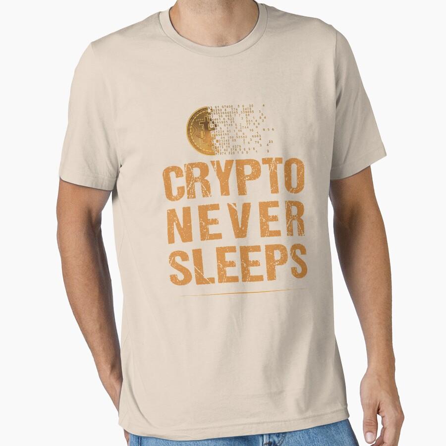Bitcoin Logo Crypto Never Sleeps Vintage Crypto Cryptocurrency 100% cotton t shirt for men large size Adult tops S-6XL