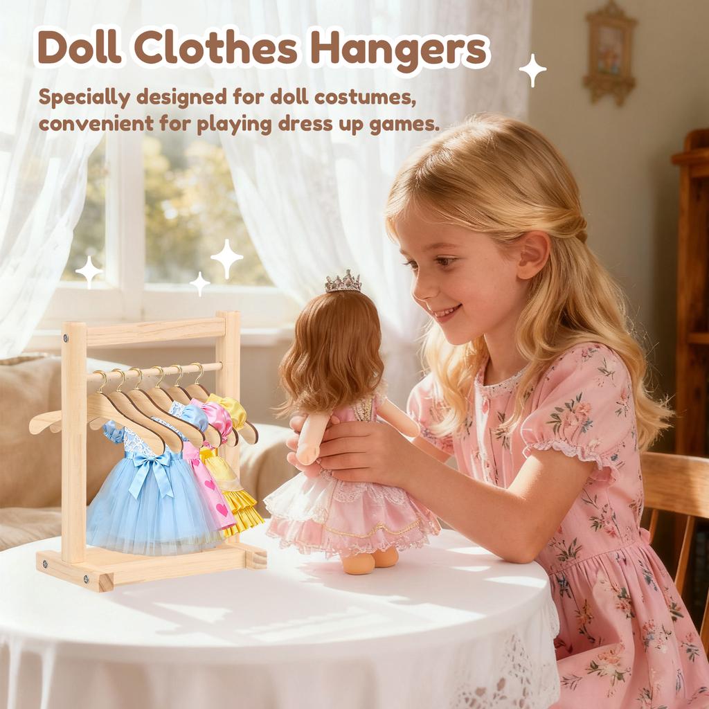 2Pcs Miniature Clothes Rack Wooden Doll Clothes Closet with 12 Hanger Mini Floor Drying Rack Clothes Storage Rack Small Wardrobe