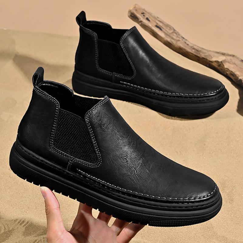 Fashion New Casual Leather Mens Chelsea Boots Fashion Brand Male Motorcycle Boots Comfortable Men High Top Shoes Handmade Elegant Botas