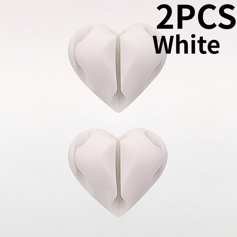 

2PCS Self-Adhesive Heart-Shaped Cable Organizer,Phone Charging Line Holder,for Desks, Nightstands,Offices.3-hole design
