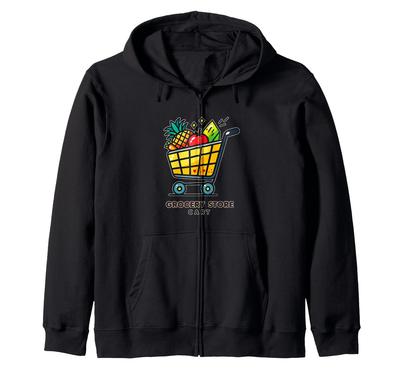 Heller Einkaufswagen mit Zip-Hoodie-Essen.