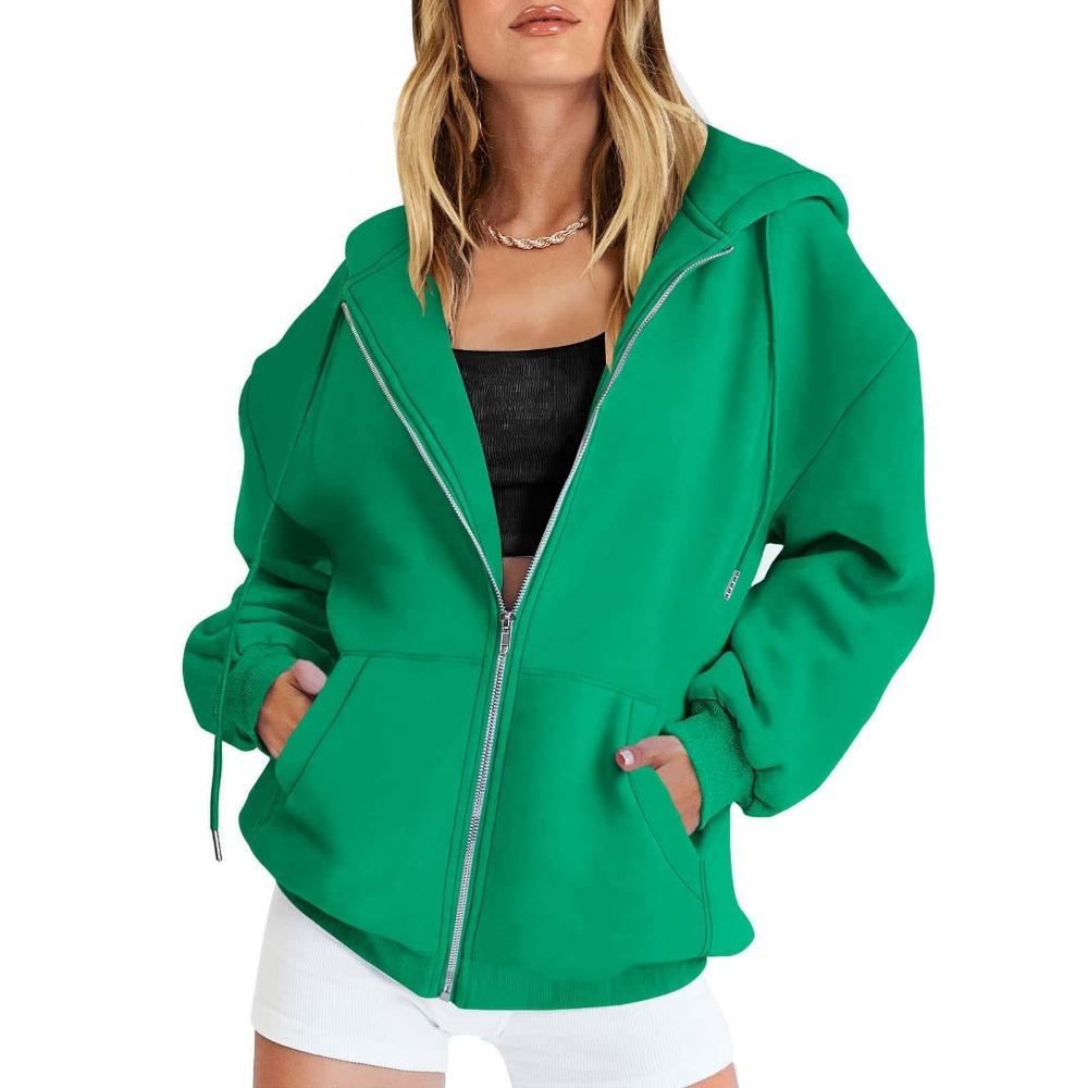Women's Fashion Casual Solid Color Sweatshirt Autumn/Winter Long Sleeve Pocket Cardigan Jacket Zipper Hoodie Coat