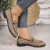 2025 New Fashion Brand Design Prints Flat Shoes Women Metal Buckle Low Heels Loafers Woman Plus Size Slip On Casual Shoes 43
