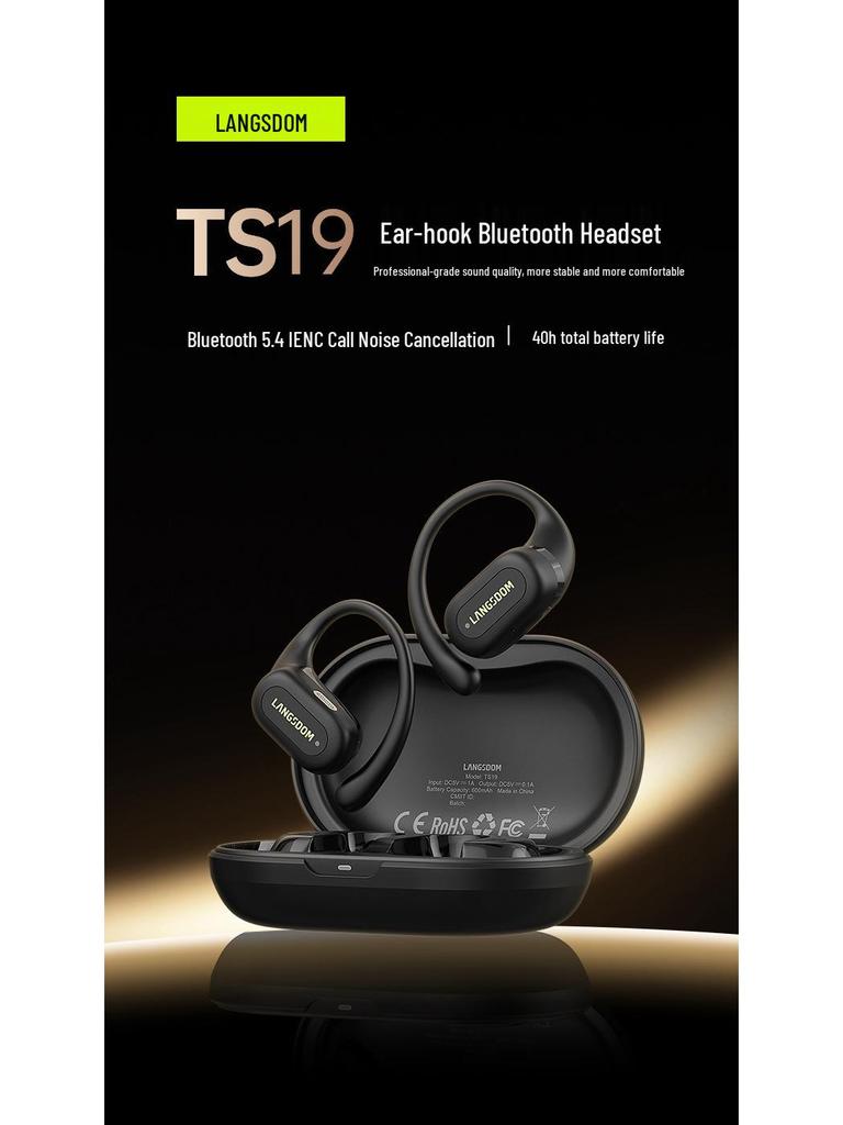 Langsdom TS19 Bluetooth Over-Ear Bone Conduction Earphones with Open-Ear Design and Directional Sound for Calls