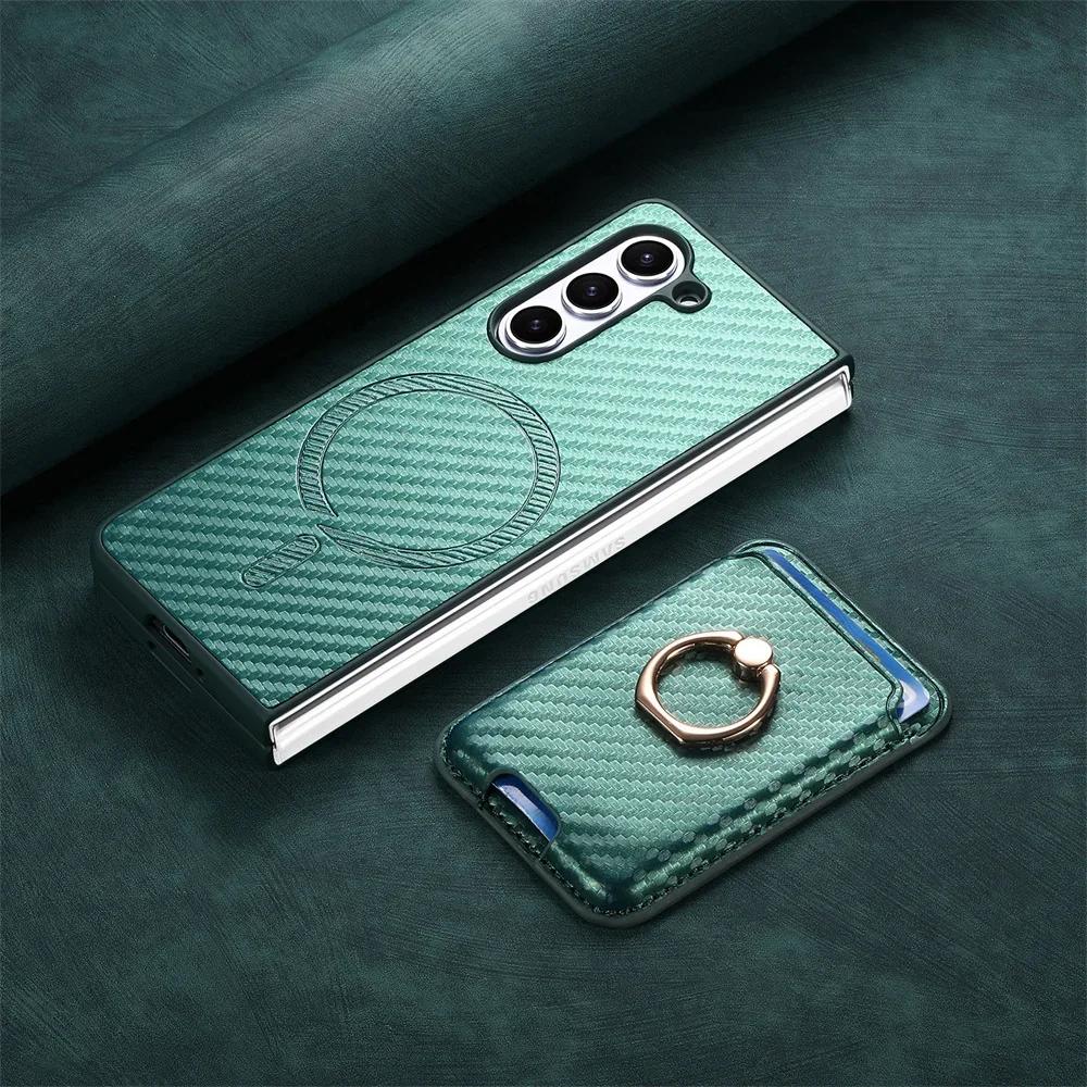2 in 1 Detachable Carbon Fiber Card Wallet For Samsung Galaxy Z Fold 6 5 4 5G Magnetic Phone Case with Screen Protector Cover