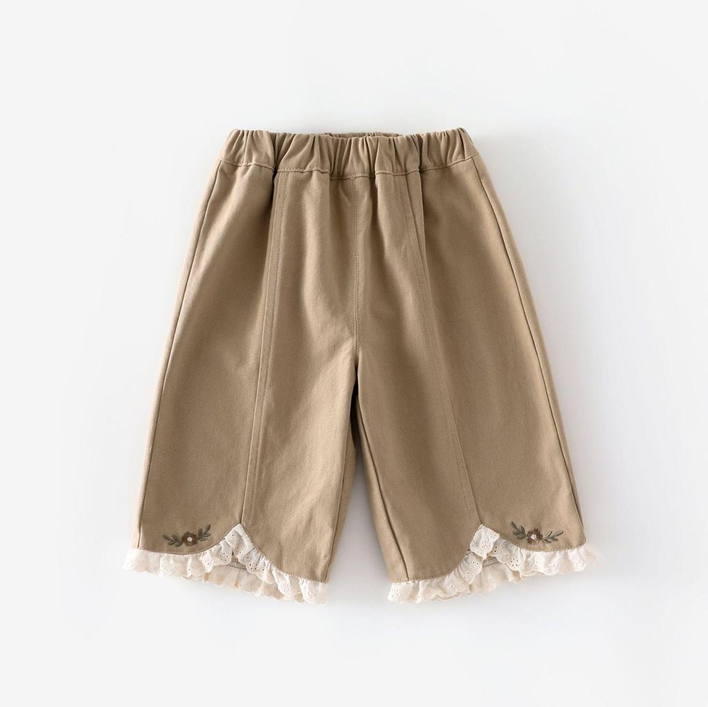 Mädchen Bestickte Spitze Gerade Bein Hose - 2025 Koreanischer Stil Herbst Freizeit Hose