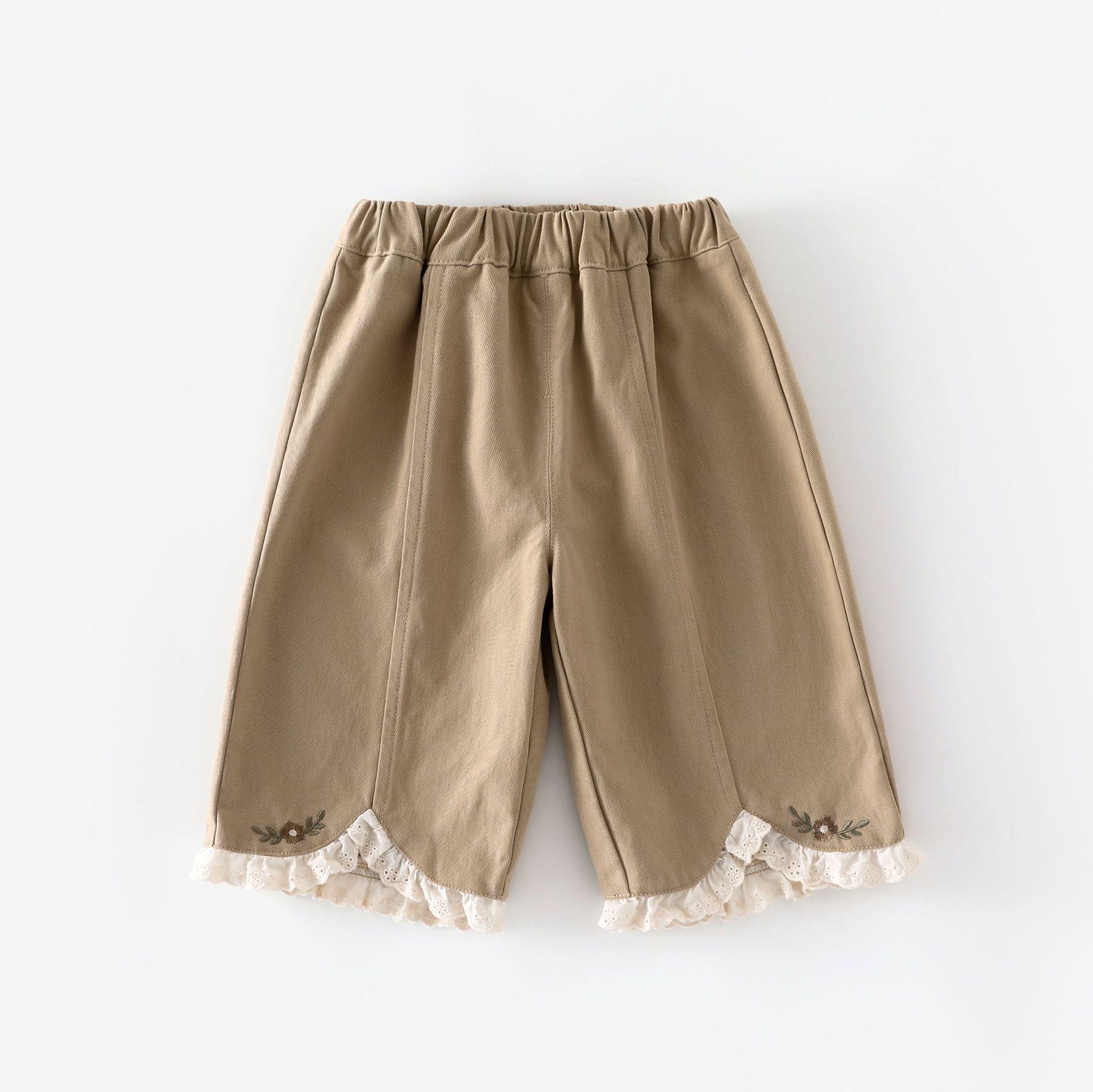 

Girls Embroidered Lace Straight-Leg Pants - 2025 Korean Style Autumn Casual Trousers 73 какао коричневый