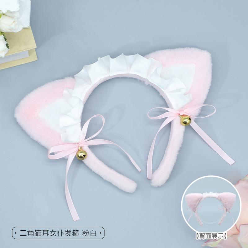 Fatto a mano ragazza Lolita Comic-Con copricapo pizzo fiocco accessori cameriera simulazione orecchie da gatto cerchietto coda da gatto costume