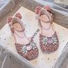 Girls princess shoes 2025 new silver soft sole children's crystal shoes summer bag head rhinestone girls shoes performance shoes