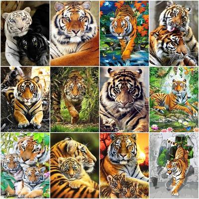 Peinture diamant thème tigre de forêt, broderie 5D d'animaux, point de croix, perceuse ronde complète, strass, décoration murale d'intérieur, cadeau, bricolage
