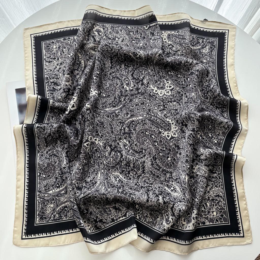Luxury Square Scarf For Women Retro Ladies Hijab 70*70Cm Elegant Neckerchief Bandanas Soft Stain Faux Silk Scarves Shawl Warps