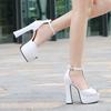 Europäische Damen Peep Toe Plateau T-Riemen Block High Heel Sandalen Übergrößen Schuhe Für WZ-B14-52