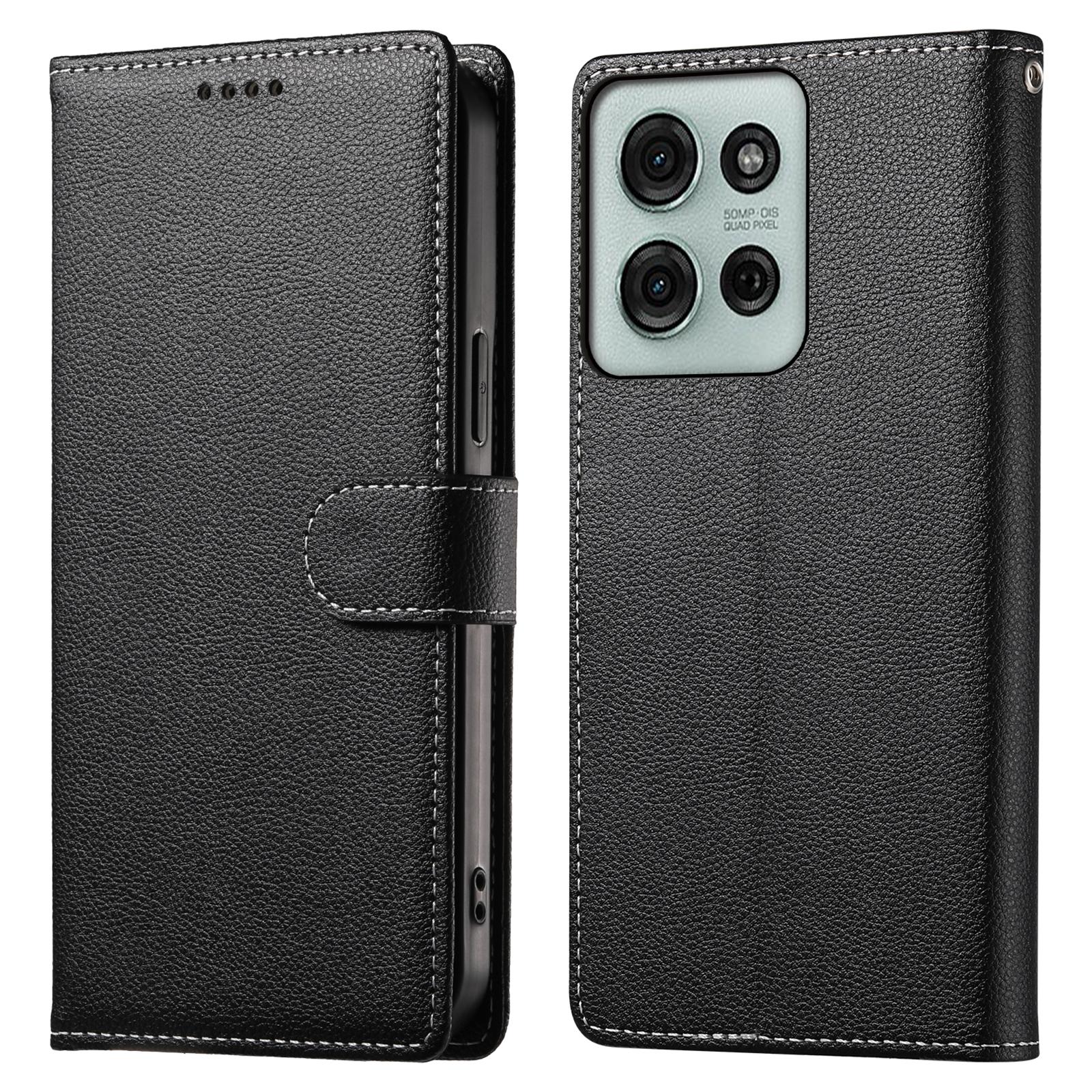 

DF-012 Чехол для Motorola Moto G75 5G Кожа с текстурой личи Магнитная застежка Кошелек Подставка Чехол для телефона Black