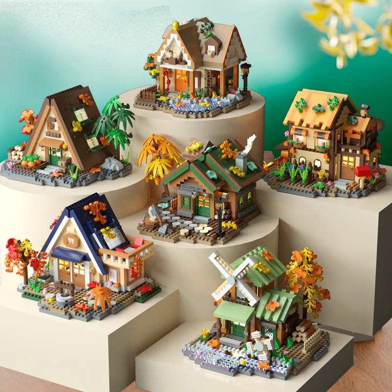 1PACK compatible LEGO forest wooden house building house street view building block handmade windmill tree house children educational toys