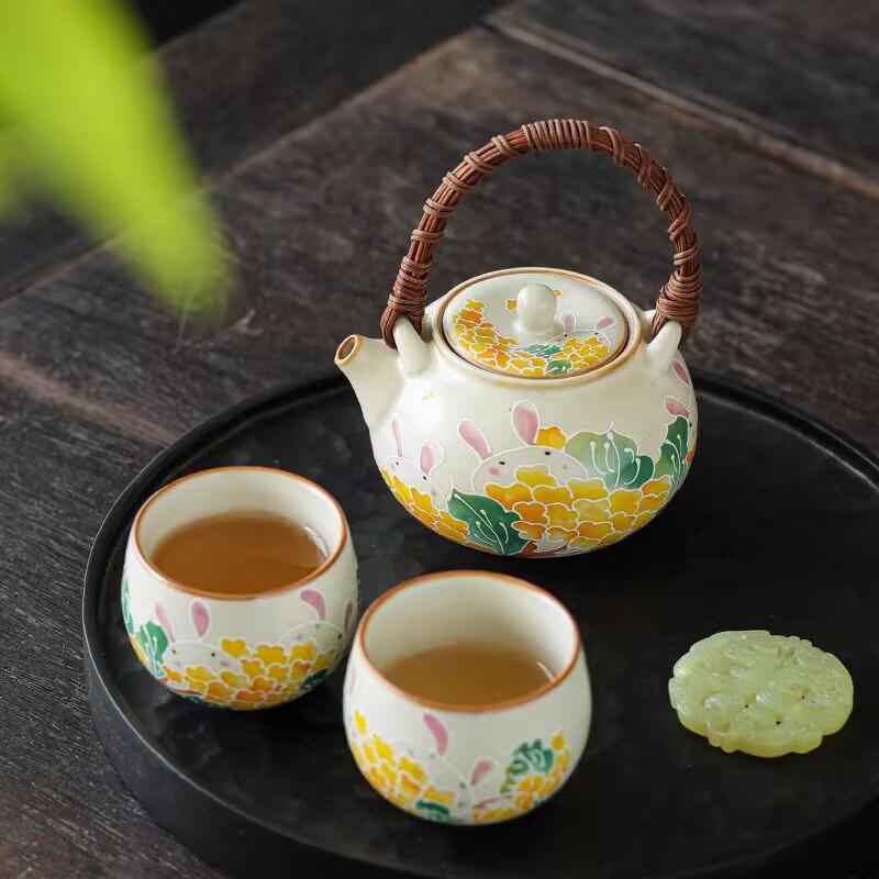 Ru Kiln Brewing Teapot, One Pot And Two Cups, Household Kung Fu Tea Set, Beam Pot, Large-Capacity Brewing Tea Cup Gift Box.