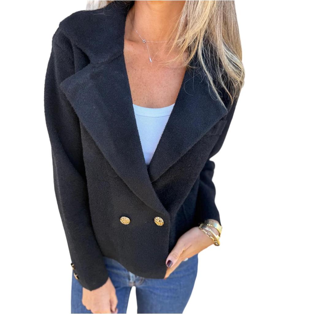 Fashionable Women's Spring Casual Cardigan Solid Color Lapel Jacket