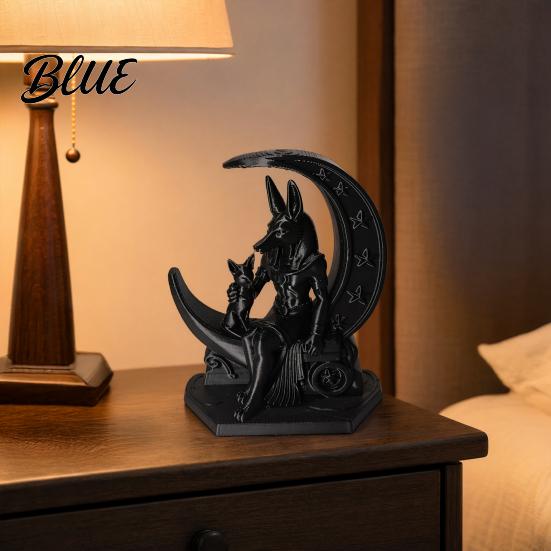 Low-key High-end Decoration 3D Printed Anubis Moon Figurine, Ancient Egyptian Mythology Statue, Frosted Texture Decor Dark Style Wolf Desk Ornament,