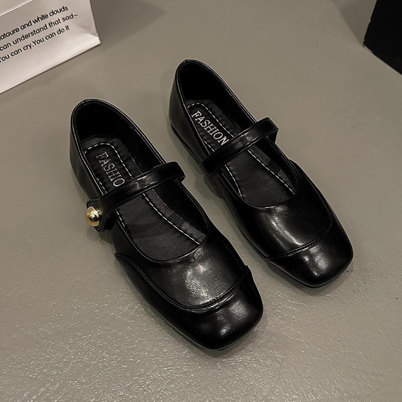 2025 ballet single shoes new small fragrant wind ladyshoes light mouth black metal Mary Jane retro flat fairy