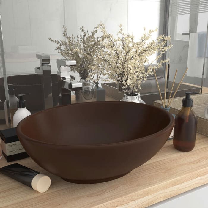 VidaXL Luxury Oval Washbasin Countertop Basin Toilet Hand Basin Bathroom Kitchen Home Interior Dark Brown Matte 146929