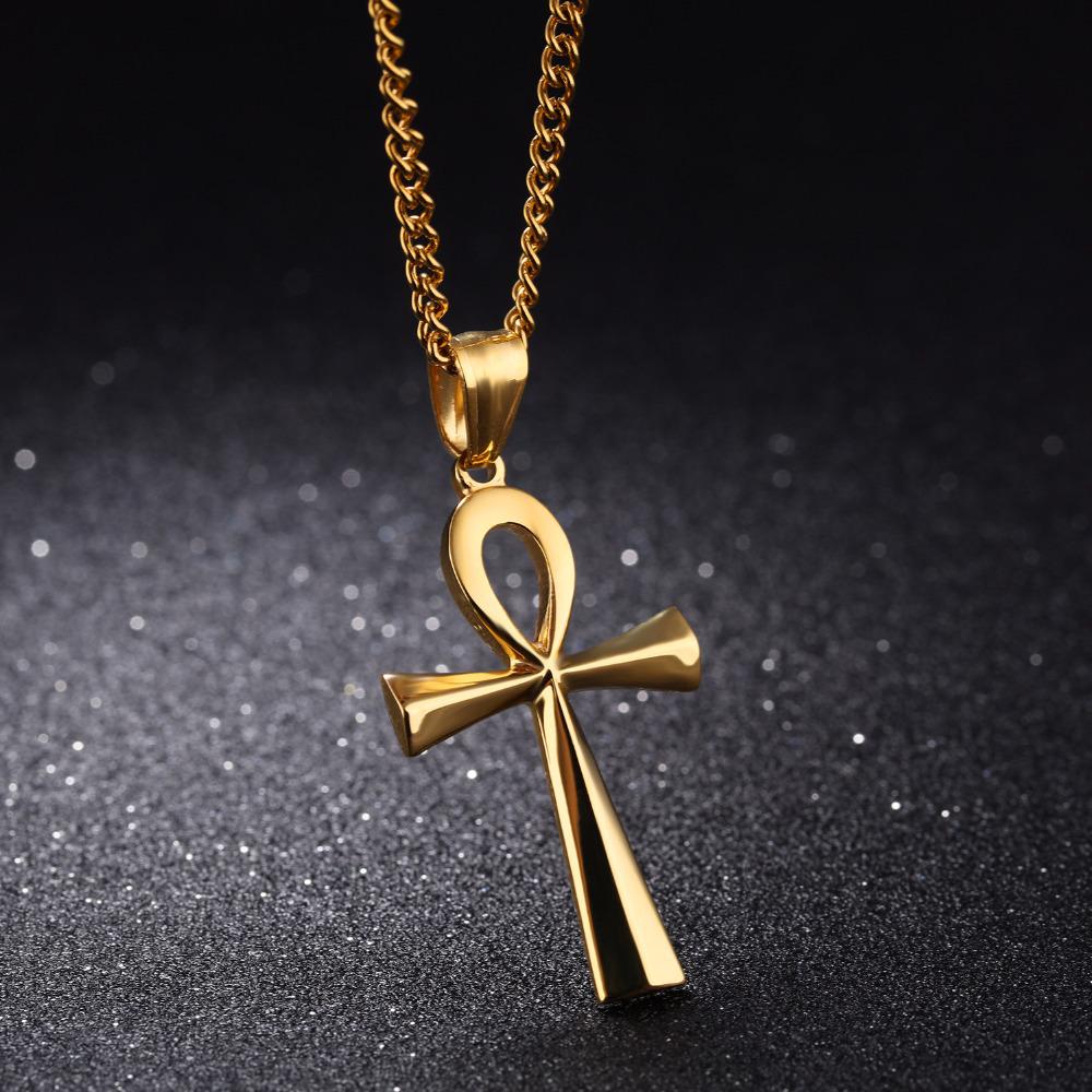 Punk Ägyptisches Ankh Kruzifix Amulett Anhänger Halsketten Anhänger Edelstahl Symbol des Lebens Kreuz Halsketten Schmuck 2025 Geschenke