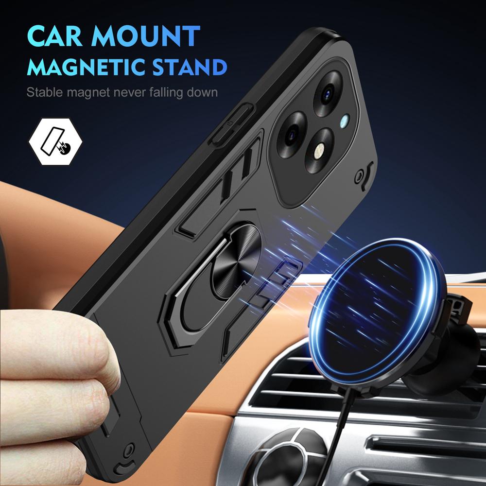 KEYSION Shockproof Armor Case for Itel S23+ Soft Silicone+PC Camera Protection Ring Stand Phone Back Cover for Itel S23 Plus