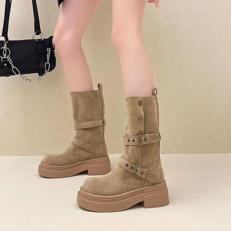 Two-way Khaki Thick-Soled Mid-Calf Vintage Martin Boots 2025 - Height-Increasing, Fashionable, Slimming Short Boots.