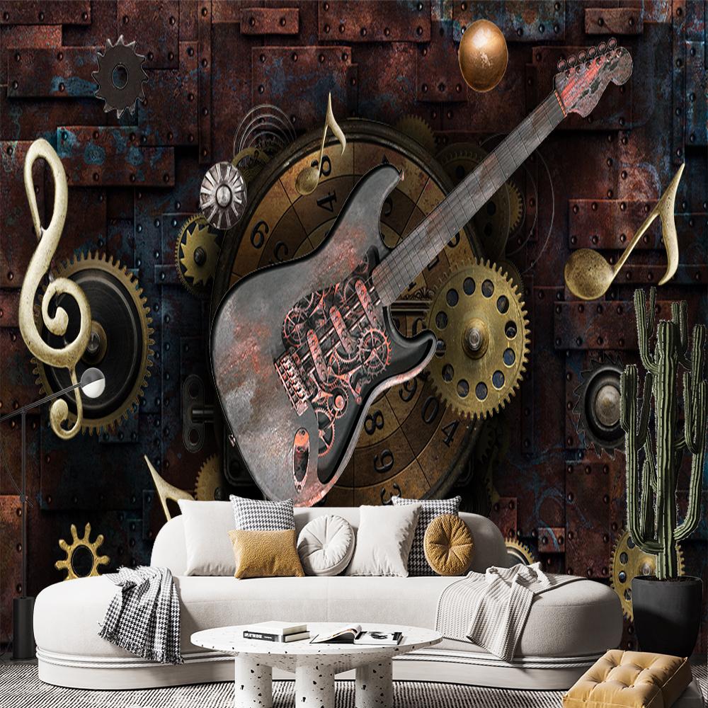 Mural de perete 3D Chitară Vintage Tapet Mare Graffiti Demontabil Potrivit Pentru Dormitor Sufragerie Cafenea Bar Mural de Perete