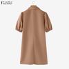 ZANZEA Women Casual Turn Down Collar Summer Short Sleeve Shirt Dress