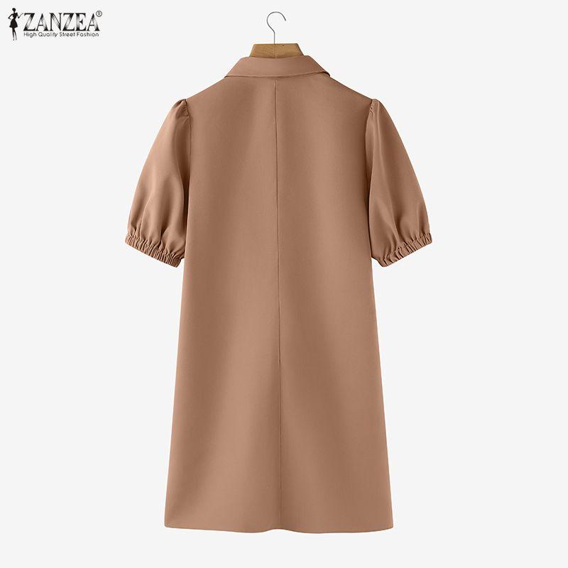 ZANZEA Women Casual Turn Down Collar Summer Short Sleeve Shirt Dress
