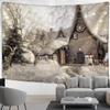 Snow Covered House Tapestry Wall Hanging Christmas Festival Natural Landscape Art Background Cloth Home Decor
