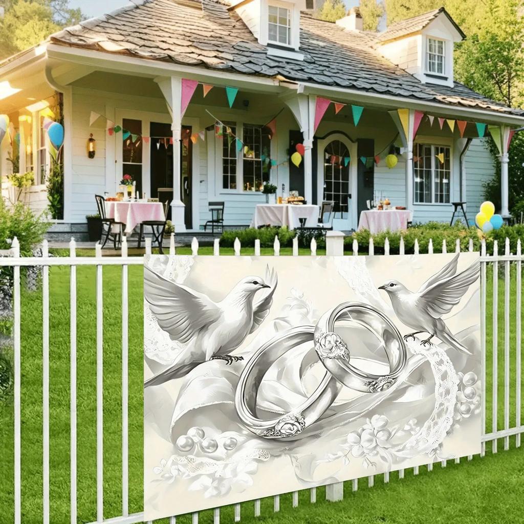 One vintage religious wedding backdrop, featuring a design of intertwined pearl wedding rings, made of polyester material.