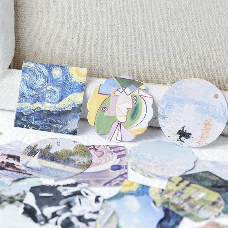 46pcs Art Gallery Stickers Set Mini Painting Drawing Sticker Adhesive Diary Letter Gift Seal A6422