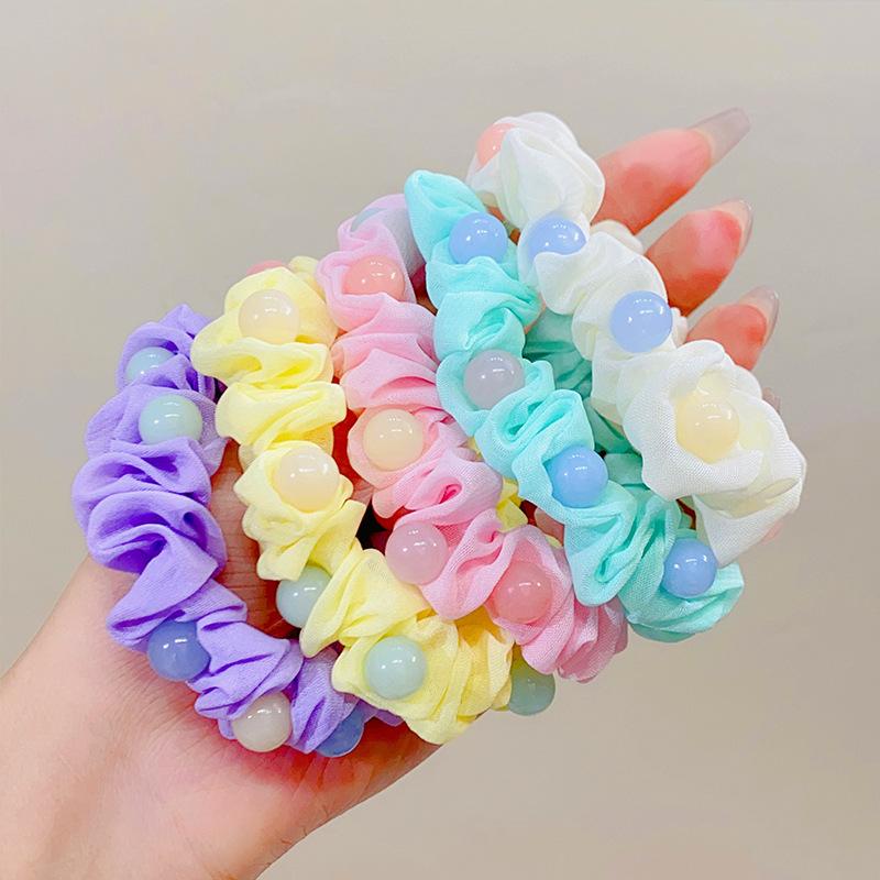 Sweet Candy Color Beads Hair Ropes Fashion Cloth Hair Rings Scrunchies Headwear For Girls Hair Accessories Children Rubber Bands