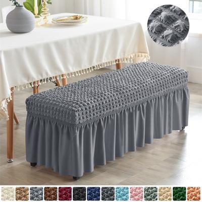 1PC Elastic Rectangle Bench Cover with Skirt Stretch Bubble Seersucker Stool Cover All-inclusive Piano Chair Slipcover Bedroom