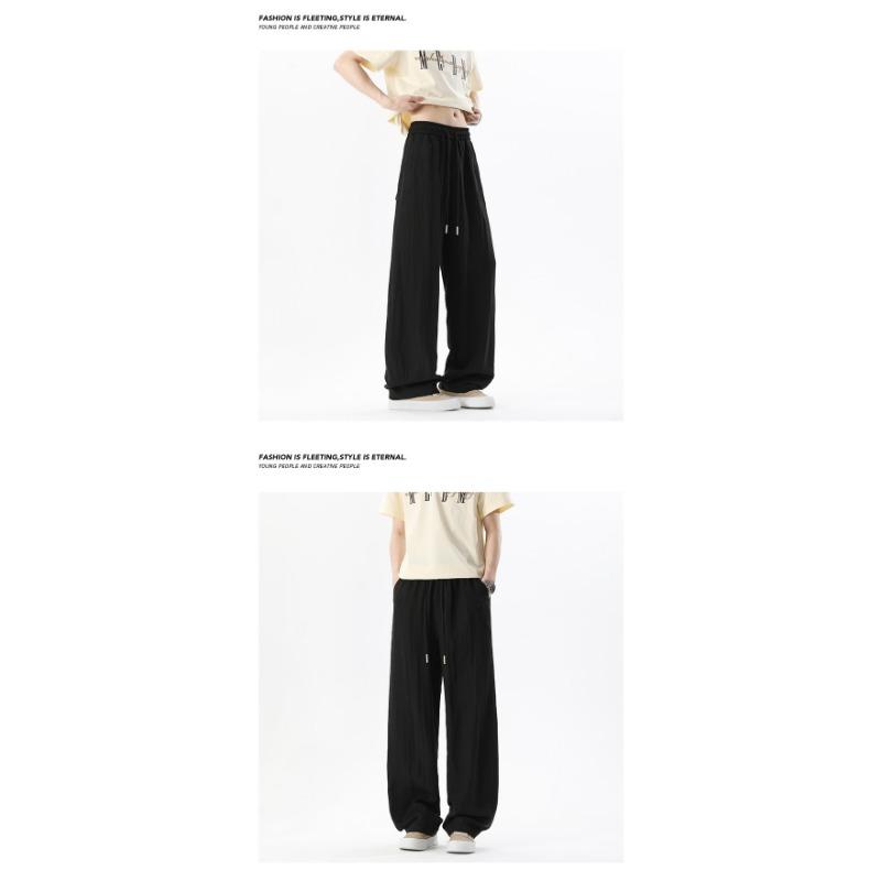 Mens Loose Wide Leg Thin Breathable Casual Curved Trousers