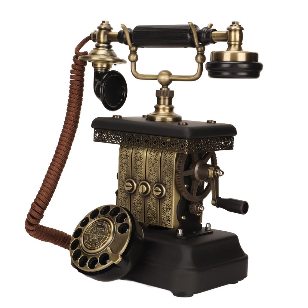 Antique Corded Telephone Rotating Dialing Decorative Vintage Phone Landline with Redialing Key for Living Room Bedroom