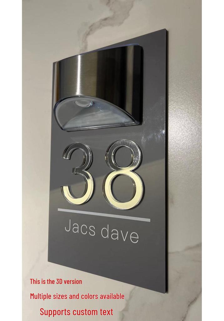 Solar-Powered Custom House Number Plaque with LED Lights