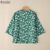 ZANZEA Women Round Neck 3/4 Sleeve Casual Floral Blouse