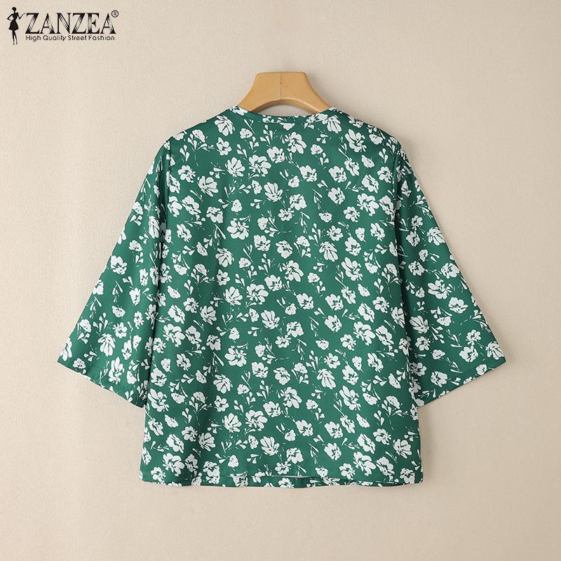 ZANZEA Women Round Neck 3/4 Sleeve Casual Floral Blouse