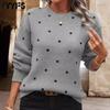 Damenmode Lässig Herbst Winter Polka Dot Print Langarm O-Ausschnitt Pullover