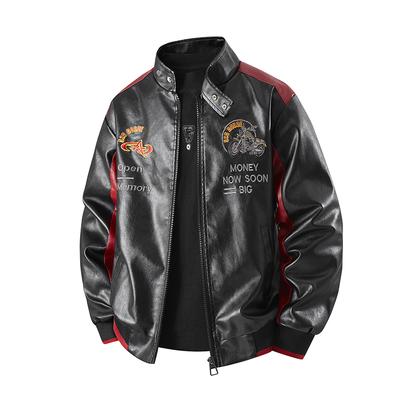 Jachetă de piele PU cu guler înalt pentru bărbați, Jachetă de motociclistă slim fit, Top versatil