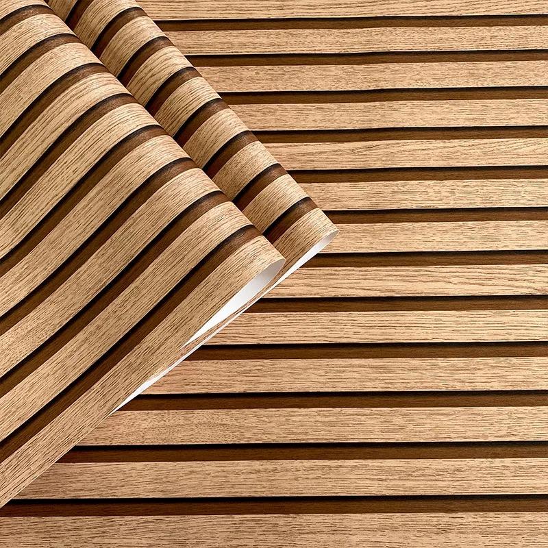 45cm Big Roll Home Decoration Background Wall Desk Cabinet Wallpaper Wood Stripes Waterproof PVC Self-adhesive Wall Stickers
