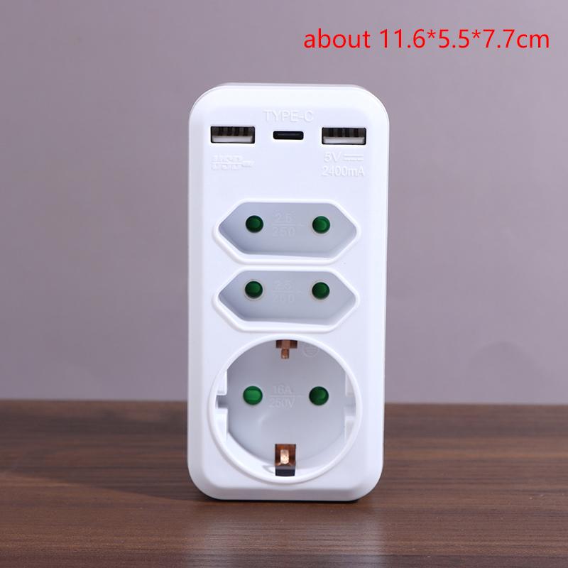 1 To 3 Plug Eu Socket Adapter With Switch 16A Plug Adapter Travel Charging German Standard Power Converter For Portugal Turkey