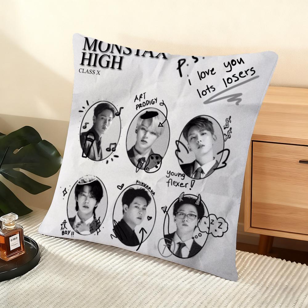 Monsta X KPOP Group Cushion Cover Silky Short Plush Home Sofa Cushion Cover - Invisible Zipper Home Decoration